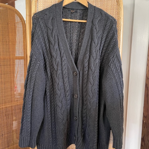 Quince Sweaters - Quince Charcoal Cable Knit Cardigan